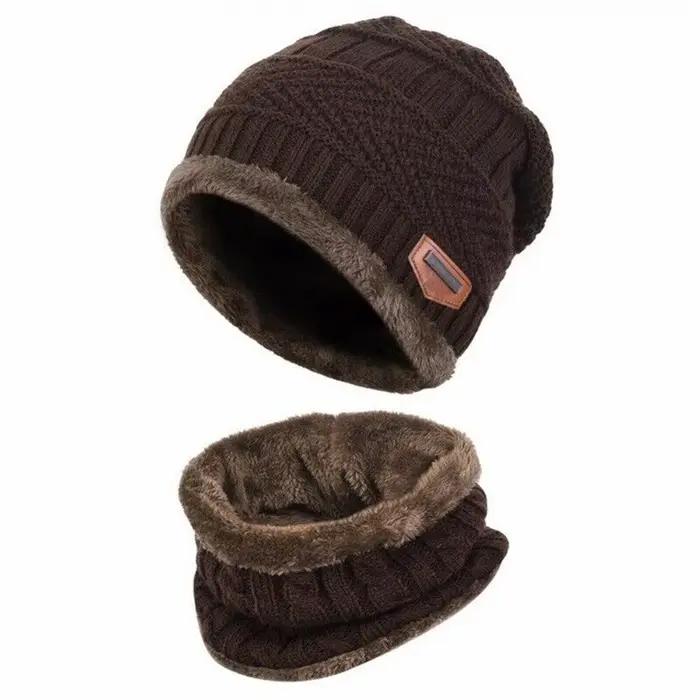 Ensemble écharpe et chapeau pour enfants en polyester et coton, styles mode et solides, adapté aux sorties hivernales et occasions spéciales