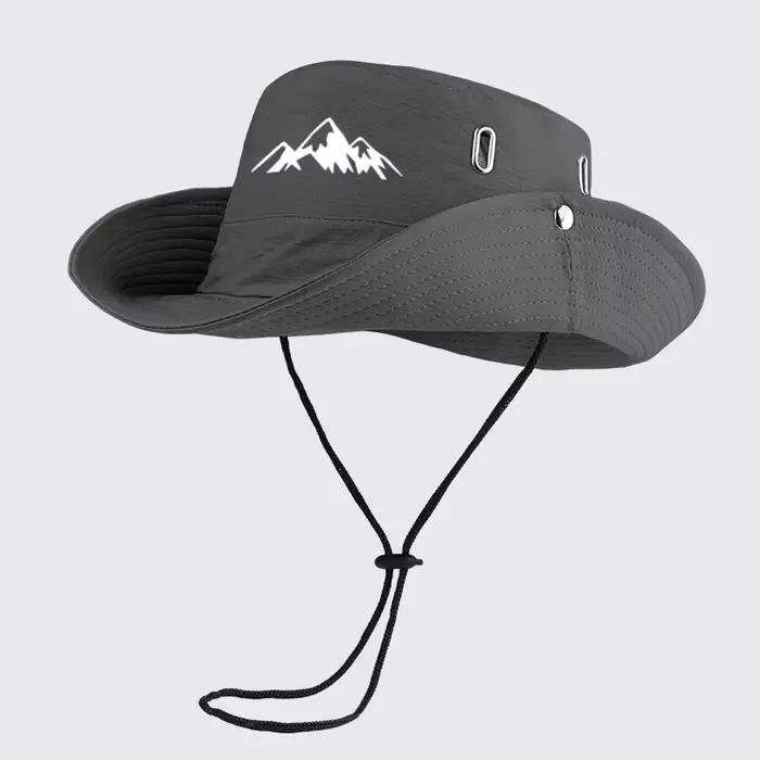 Chapeau de soleil respirant à imprimé montagne avec cordon de serrage réglable résistant au vent - Parfait pour la randonnée, le camping et l'alpinisme
