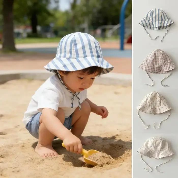 Chapeau Bob Panama à large bord pour bébé motif carreaux et pois protection uv respirant pour usage quotidien plage parc journée ensoleillée