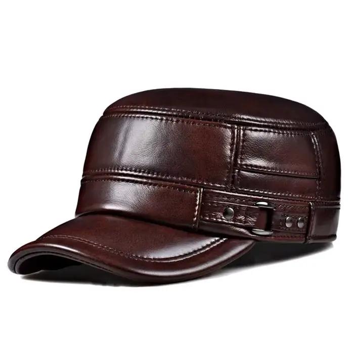 Casquette d'hiver en cuir véritable pour hommes