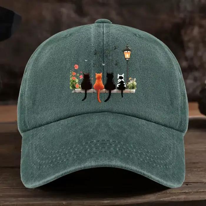 Casquette de baseball délavée avec motif imprimé de chats de dessin animé
