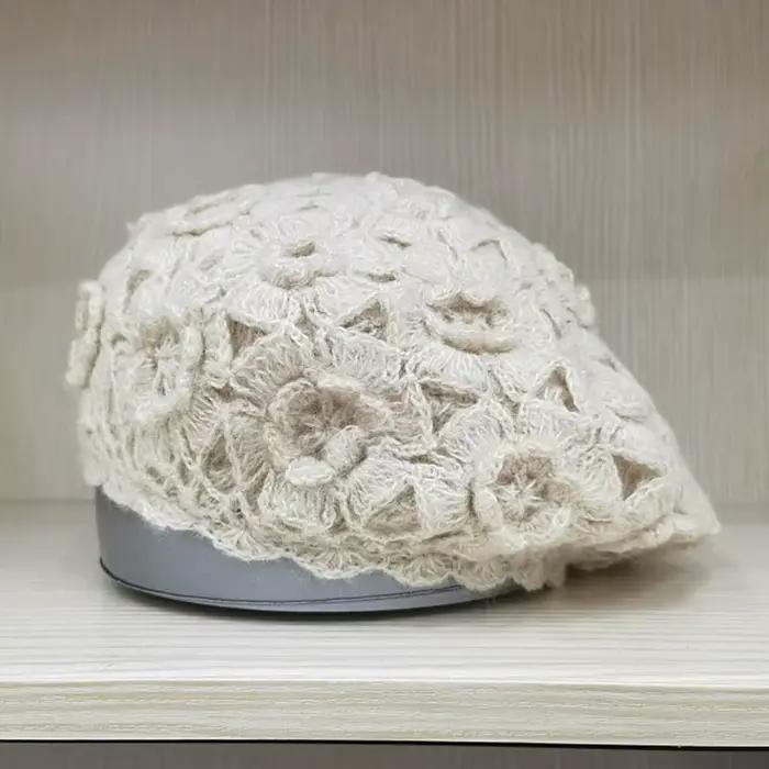 Béret français en coton pour femme, chapeau décontracté, fait à la main, découpe florale, automne, hiver, élégant et confortable pour toutes les occasions