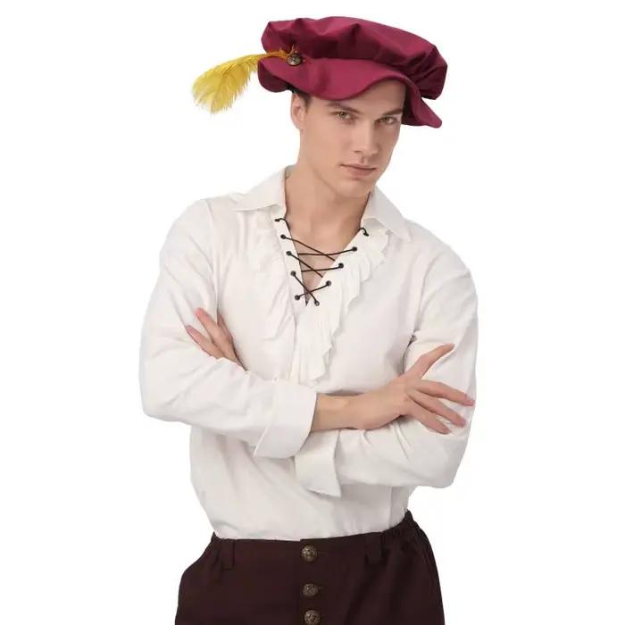 Chapeau Tudor médiéval en daim WENAM avec plume