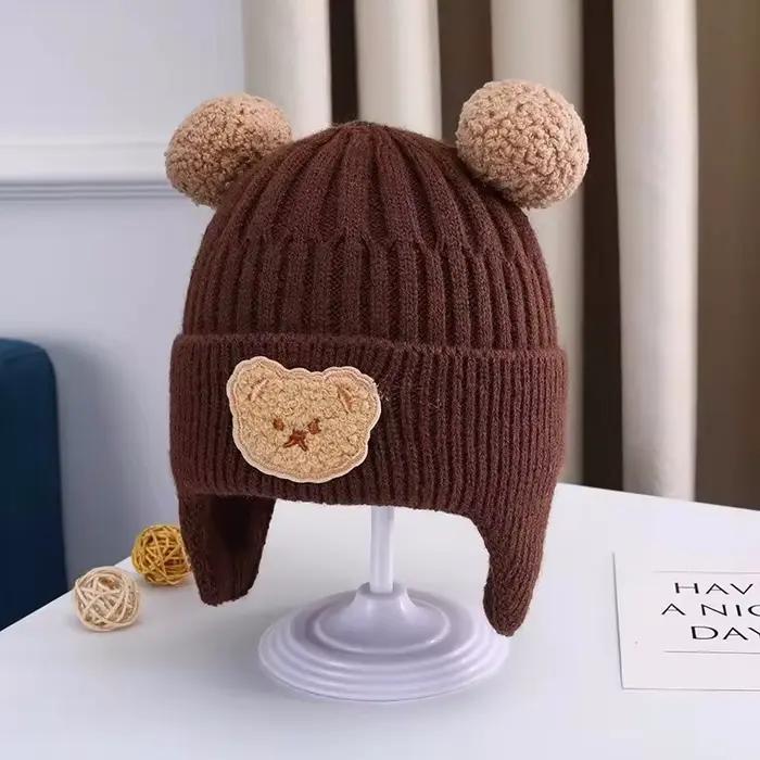 Chapeau de protection des oreilles d'ours en laine pour bébé mignon épaissi chaud version coréenne