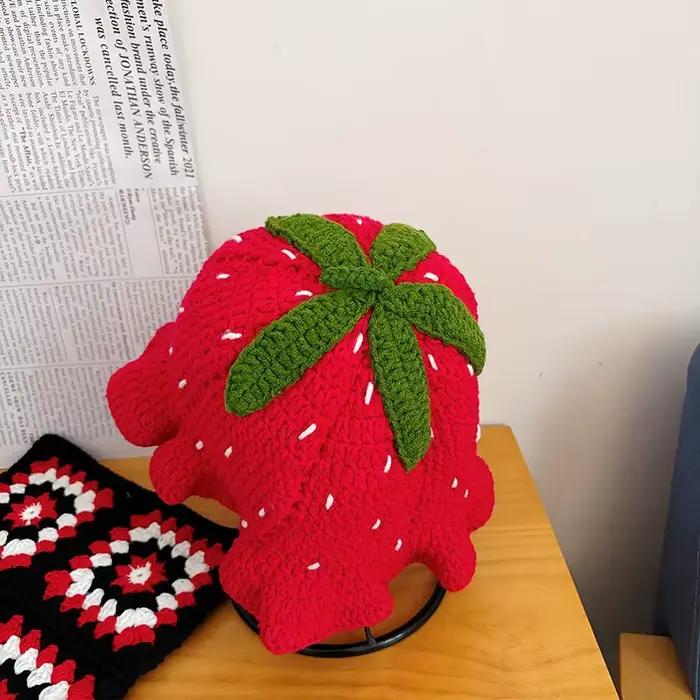 Casquette de neige hommes femmes fraise Crochet chapeau à la main Floral Portable tricoté mignon Vintage fleur