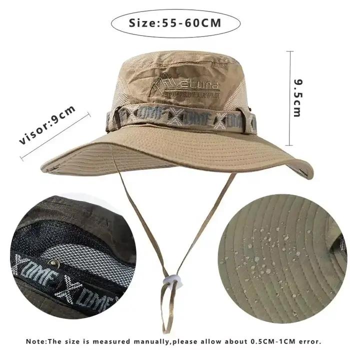 Chapeau de pêcheur en polyester pour hommes, chapeau seau d'été large bord, protection UV, randonnée, safari, chasse, plage, activité extérieure