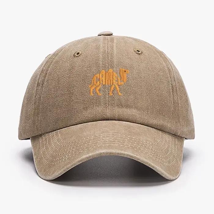 Casquette de baseball vintage en coton brodée motif animal camel