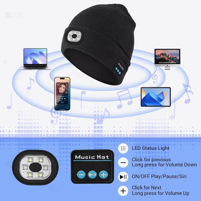 Casquette chaude avec lumière LED Bluetooth