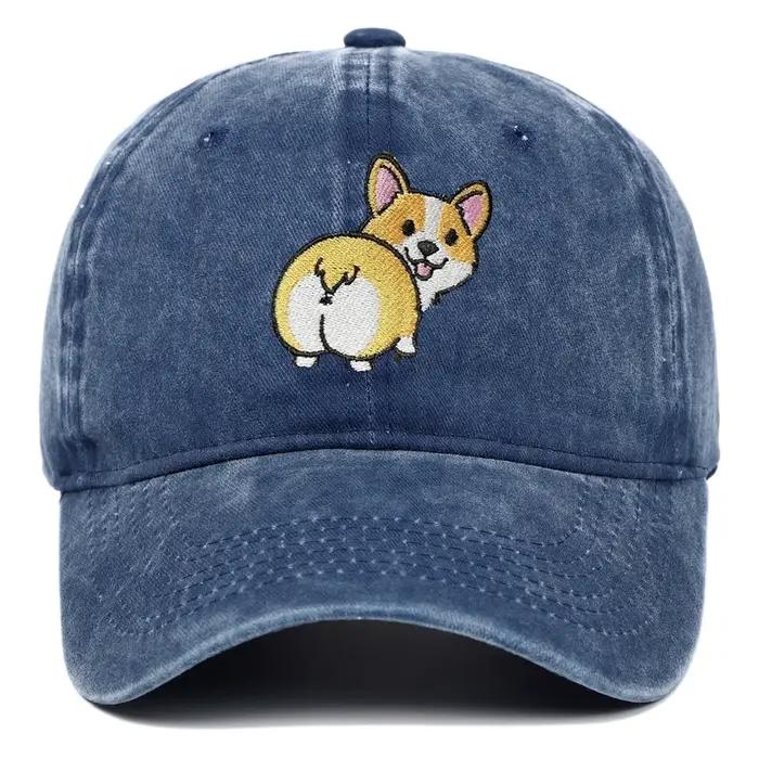 Casquette brodée dessin animé Corgi chien casquettes de Baseball mode été accessoires parasol chapeau unisexe doux lavé