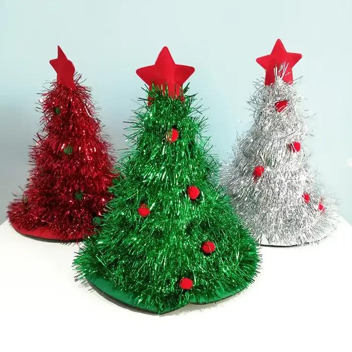 Chapeaux festifs arbre chapeau de père noël avec guirlandes LED lumières colorées étoile Costume de nouvel an pour adultes enfants