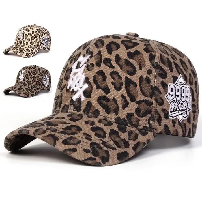 Casquettes de baseball unisexes avec broderie de lettres et imprimé léopard