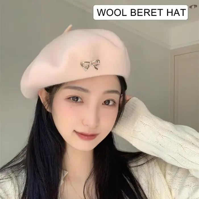 A52E Vintage Bowknot Hat Soft Warm Dome Chapeau Fille Girl Soight Party Caps Coadroises
