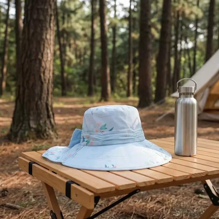 Chapeau solaire pliant avec cache visage amovible grand bord imperméable protection uv rabat cou pour activités extérieures femmes hommes occasions spéciales