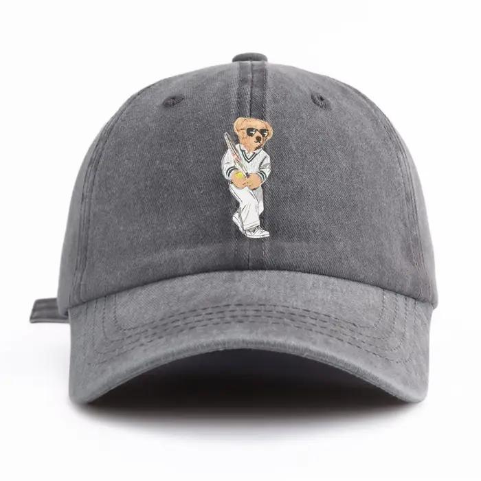 Casquette de baseball délavée à imprimé ours pour adultes