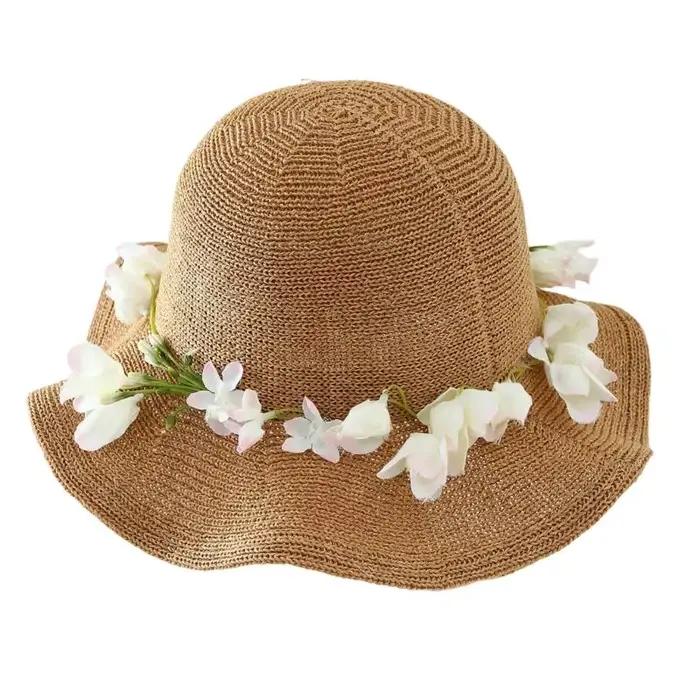 Chapeau soleil réglable 39BB avec broderie fleurs