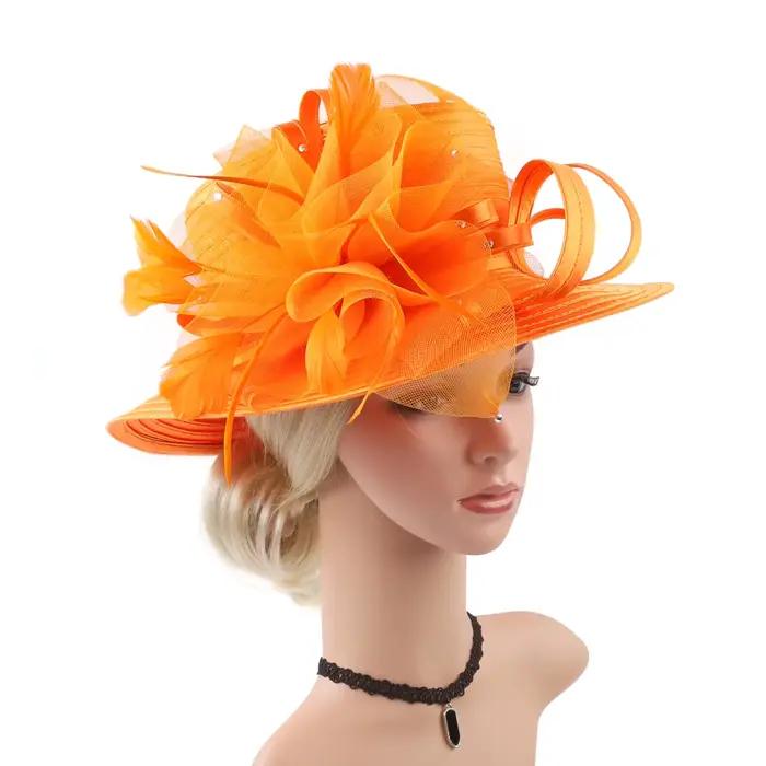 Nouveau chapeau d'église en tissu de Satin Orange