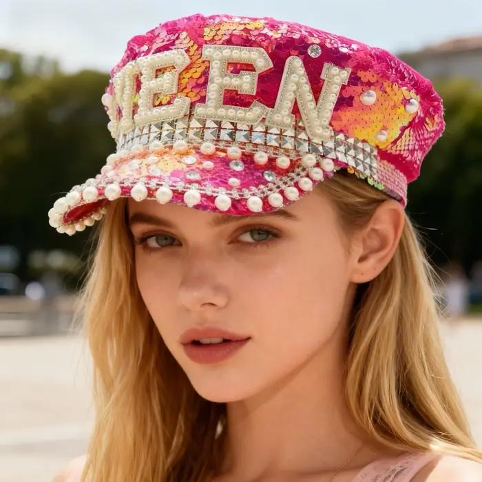 Chapeau strass Rose Reine Capitaine pour homme et femme occasions spéciales mariage fiançailles anniversaire saint valentin noël halloween