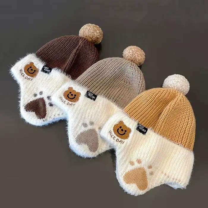 Bébé laine chapeau mignon ours oreille Protection