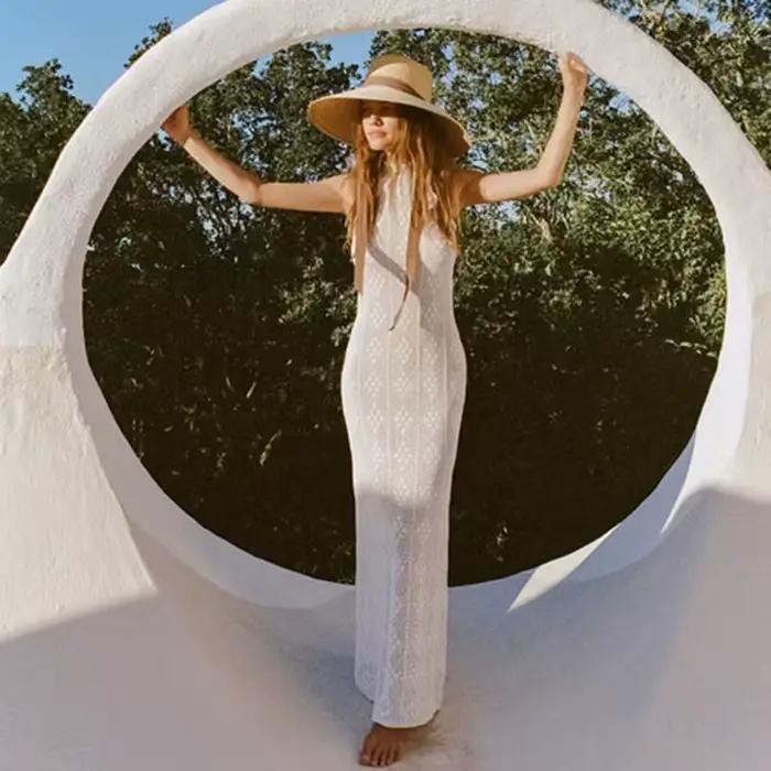 Chapeau de paille à large bord pour femmes protection solaire plage bord large mentonnière ajustement confortable printemps été