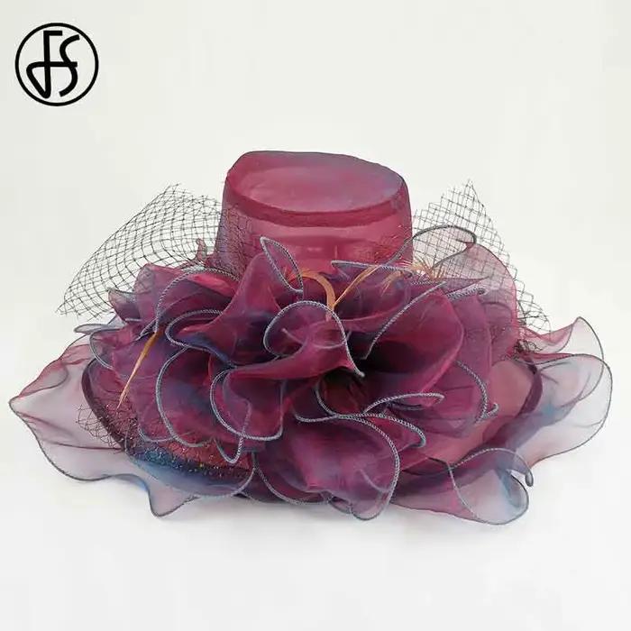 FS violet rouge grands chapeaux pour femmes plage à large bord Fedora élégant église