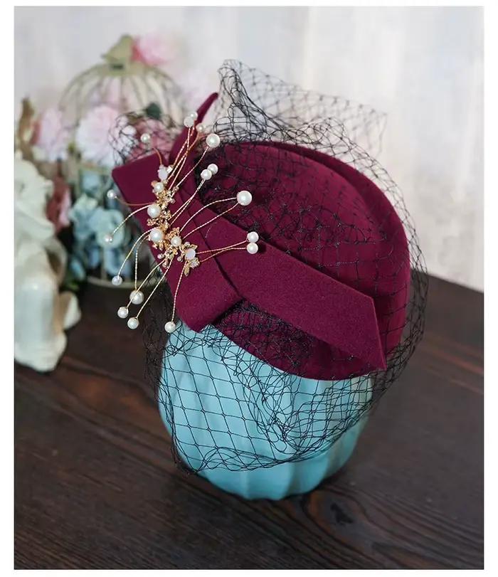 Style français Mini laine Fascinator chapeau chapeaux pour femmes séance Photo fête élégante dames arc perles