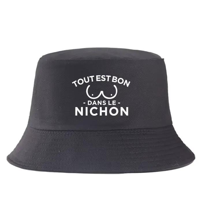 Casquette de pêcheur avec citation drôle en français « Tout est bien dans le nichon »