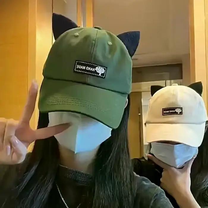 Casquette de baseball brodée avec oreilles de chat pour femme