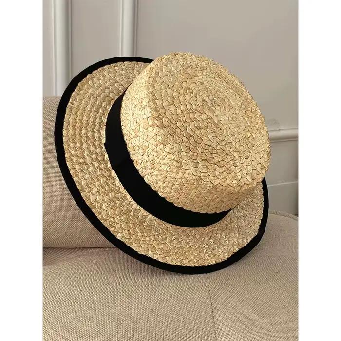 Chapeau Canotier Classique Français en Paille Blé pour Femme et Homme