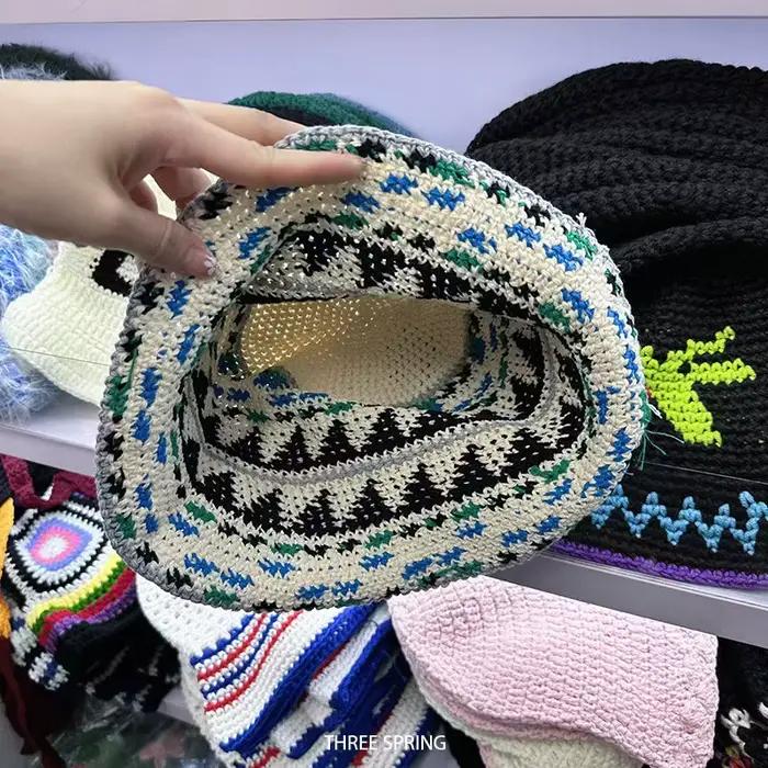 Fair Island Style rétro Jacquard tricoté seau chapeau hommes femmes printemps et été polyvalent mode tendance lavabo