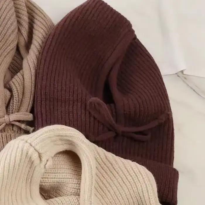 Casquettes à capuche tricotées hiver cagoule chapeaux femmes Style coréen extérieur plus chaud cordon
