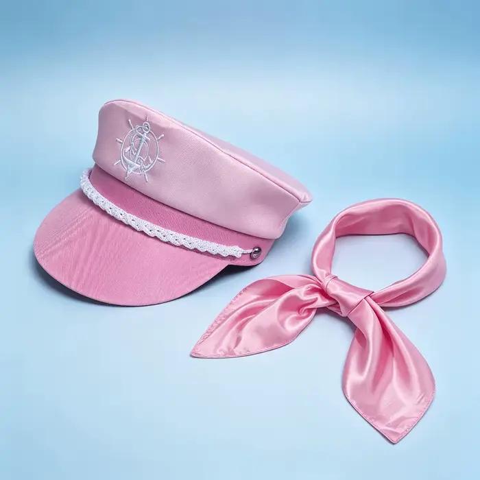 Ensemble chapeau et écharpe en velours rose et bleu marine pour femme