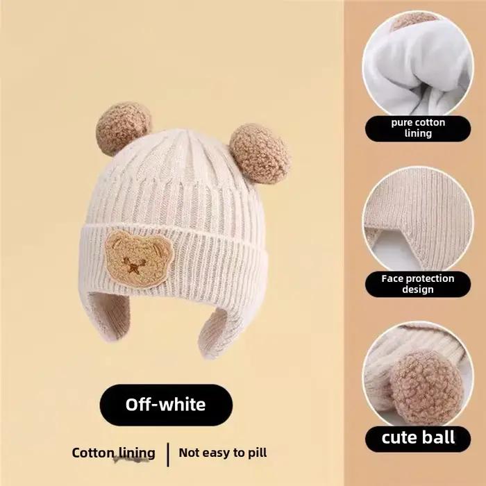 Chapeau de protection des oreilles d'ours en laine pour bébé mignon épaissi chaud version coréenne