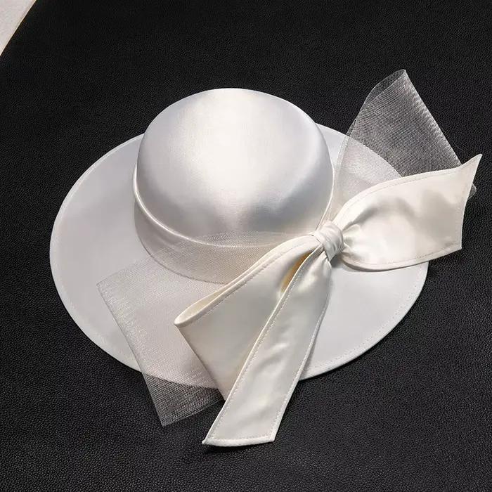 Chapeau haut de forme en Satin avec nœud papillon français pour femmes