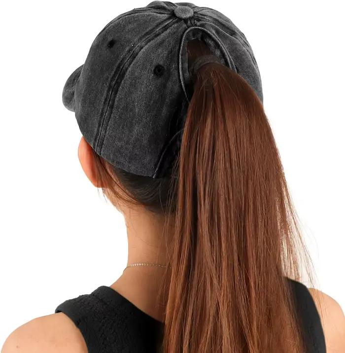Casquettes pour queue de cheval pour femmes - Casquette de baseball effet vieilli avec trou