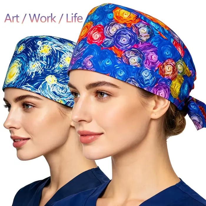 Casquette de travail imprimée Van Gogh Nuit étoilée avec bandeau anti-transpiration