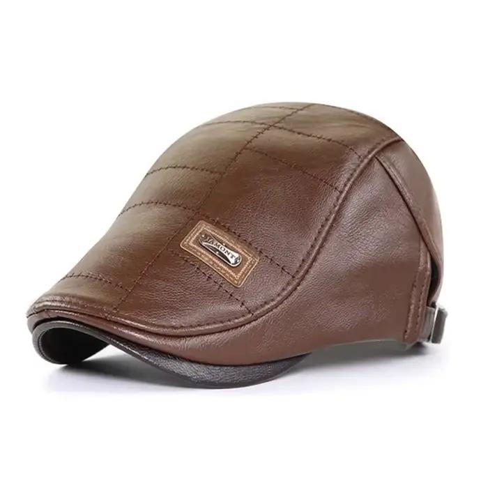 Casquette rétro en simili cuir pour hommes ajustable visière sport décontracté printemps automne