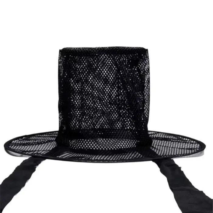 Chapeau coréen traditionnel léger en maille noire à large bord et dessus plat