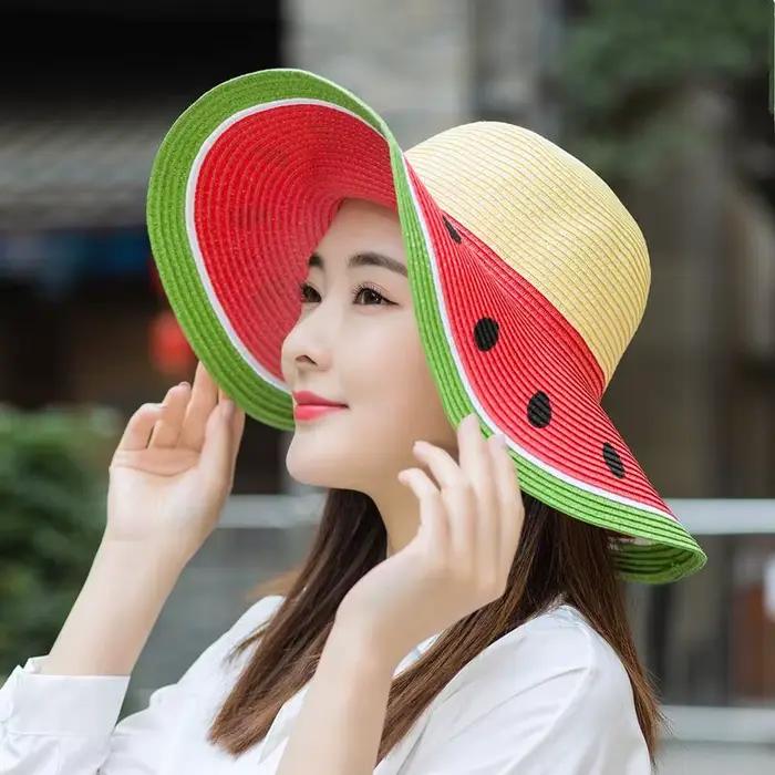Chapeau de paille pastèque assorti pour parents et enfants