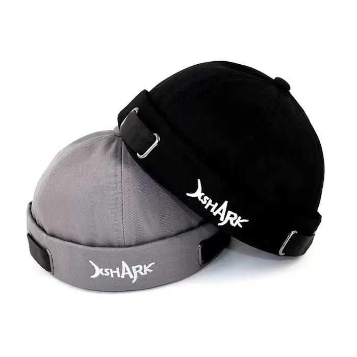 Chapeau Docker unisexe brodé requin solide et décontracté coton réglable pour homme et femme occasions toute l'année