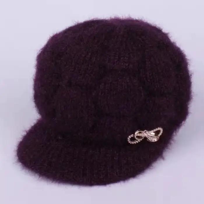 Chapeau d'hiver en coton tricoté pour femmes, skullies sportifs, fourrure de lapin douce, casquette de grand-mère pour l'hiver, occaions extérieures