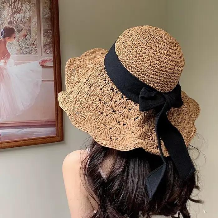 Nouveau chapeau d'été pour femme chapeau de paille à large bord pliable protection solaire plage vacances élégance occassions spéciales