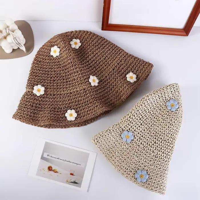 Vacances vacances mode chapeau plat à la main tissage chapeau de plage fleur Panama casquette crème solaire Protection solaire casquette de soleil chapeau de paille chapeau de soleil