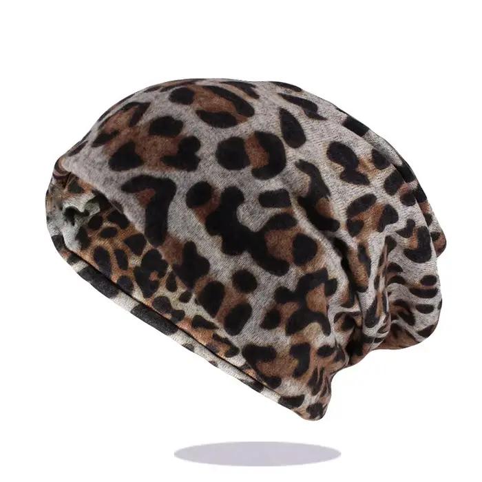 Hip Hop femmes mode imprimé léopard chaud chapeau casquettes pour fille Dot printemps automne coton bonnets Skullies Double utilisé chapeaux écharpe