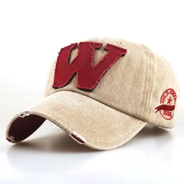 Casquette de baseball rétro style vieilli avec lettre 'W'