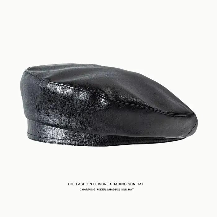Mode fille en cuir béret bonnet chapeau casquette femmes plaine