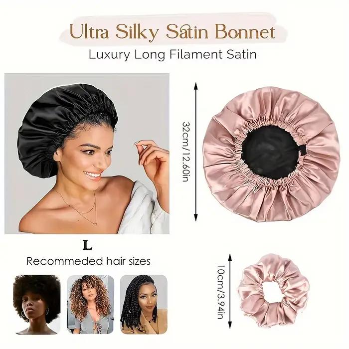 Bonnet de couchage réversible en satin double couche hypoallergénique pour adultes, doux et améliorant les boucles, pour usage quotidien et voyage