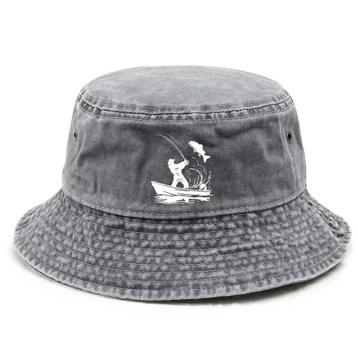 Chapeau de seau en coton imprimé pêche pour homme et femme, idéal pour les activités extérieures, camping, pêche et toutes les occasions décontractées