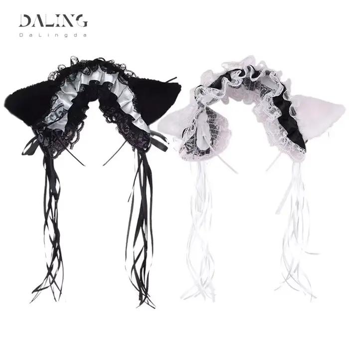 Femmes volants Sexy dentelle bandeau en peluche oreilles de chat ruban cloche Lolita Anime Cosplay cerceau de cheveux