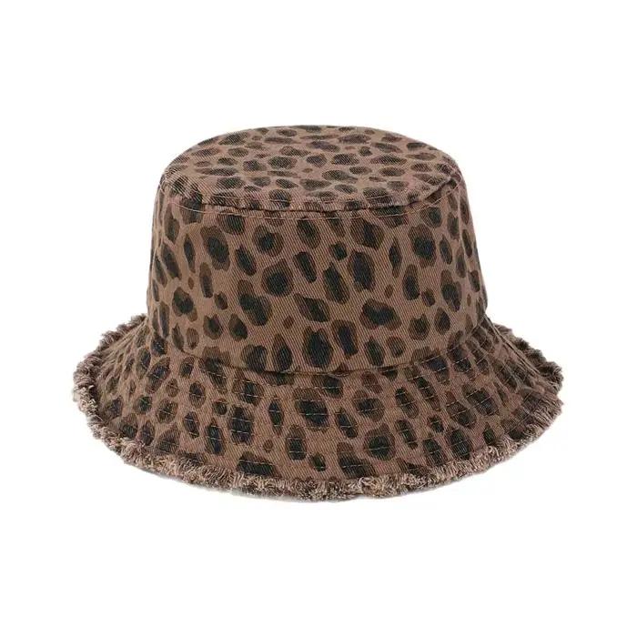 Chapeau Bob Femme Vintage Léopard en Jean pour Randonnée en Plein Air
