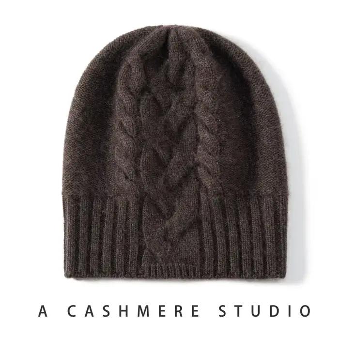 100% pur cachemire chapeau femmes hiver tricoté torsadé fleur casquette bonnets chaud doux tricot couvre-chef dame chapeaux oreille protéger Skullies